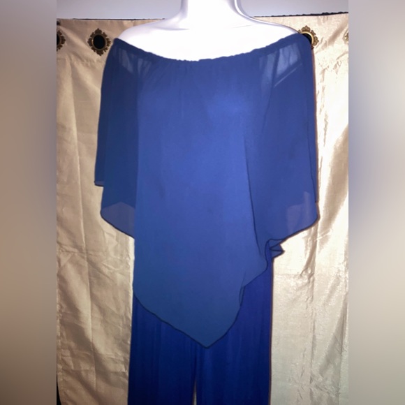 Women’s Gabriella Rocha Jumpsuit Off Shoulder Dark Blue Size XS 31” Inseam - Picture 11 of 16